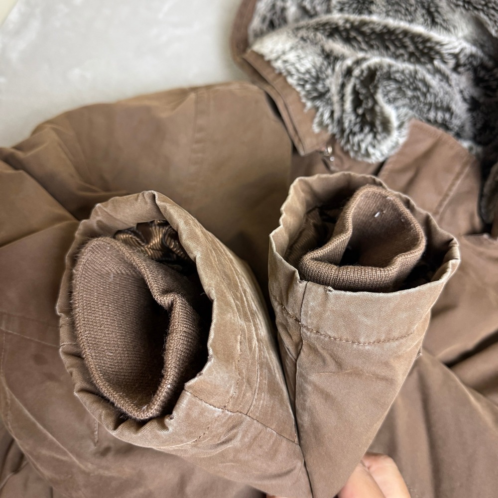 Eddie Bauer Premium Goose Down Parka Coat Women L Brown Faux Fur Quilted Hood - Picture 5 of 13